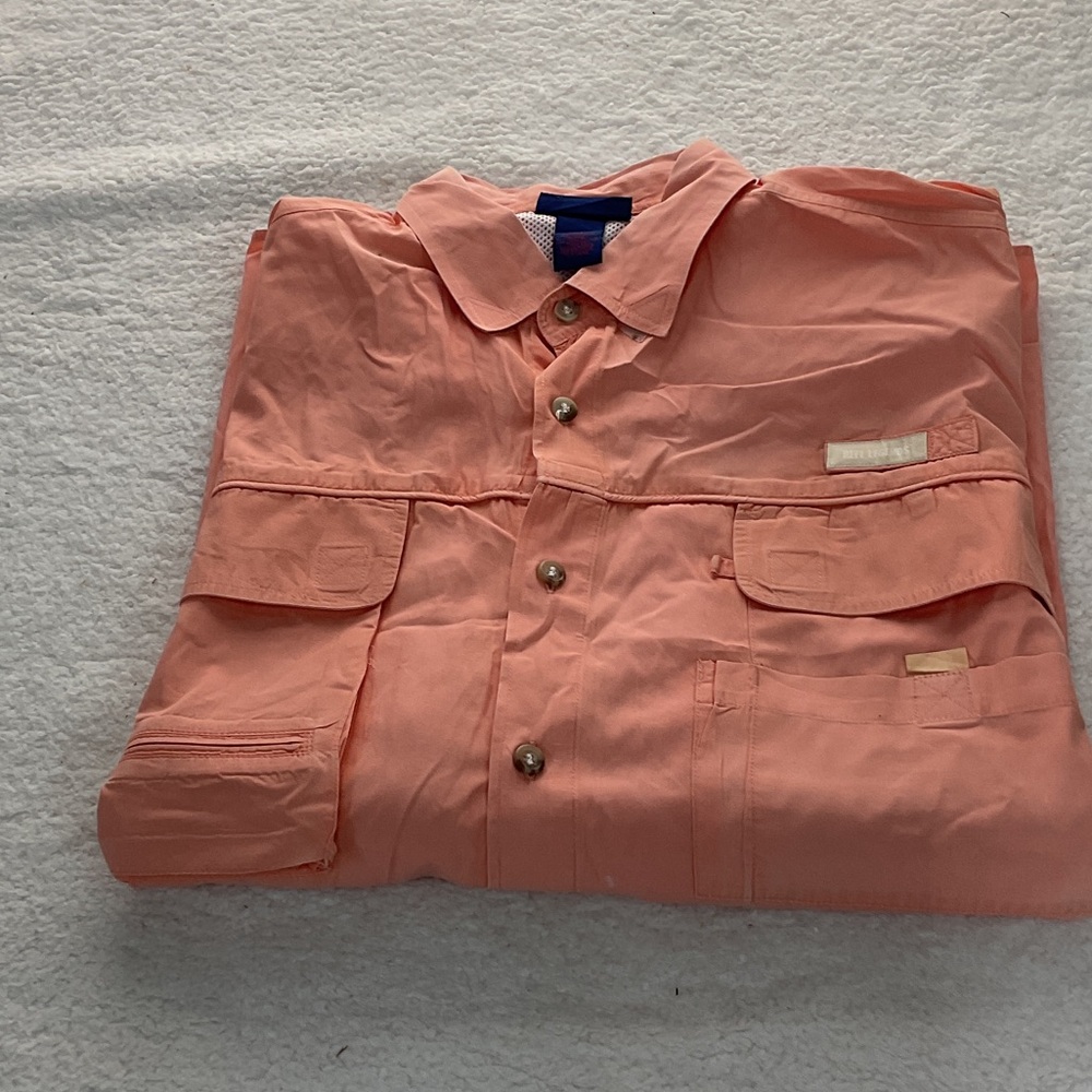 Reel Legends Men's Peach button down short sleeve Shirt